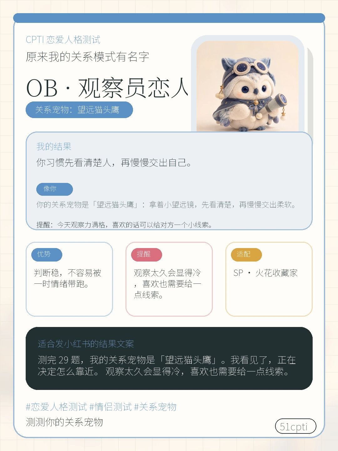 望远猫头鹰分享卡预览
